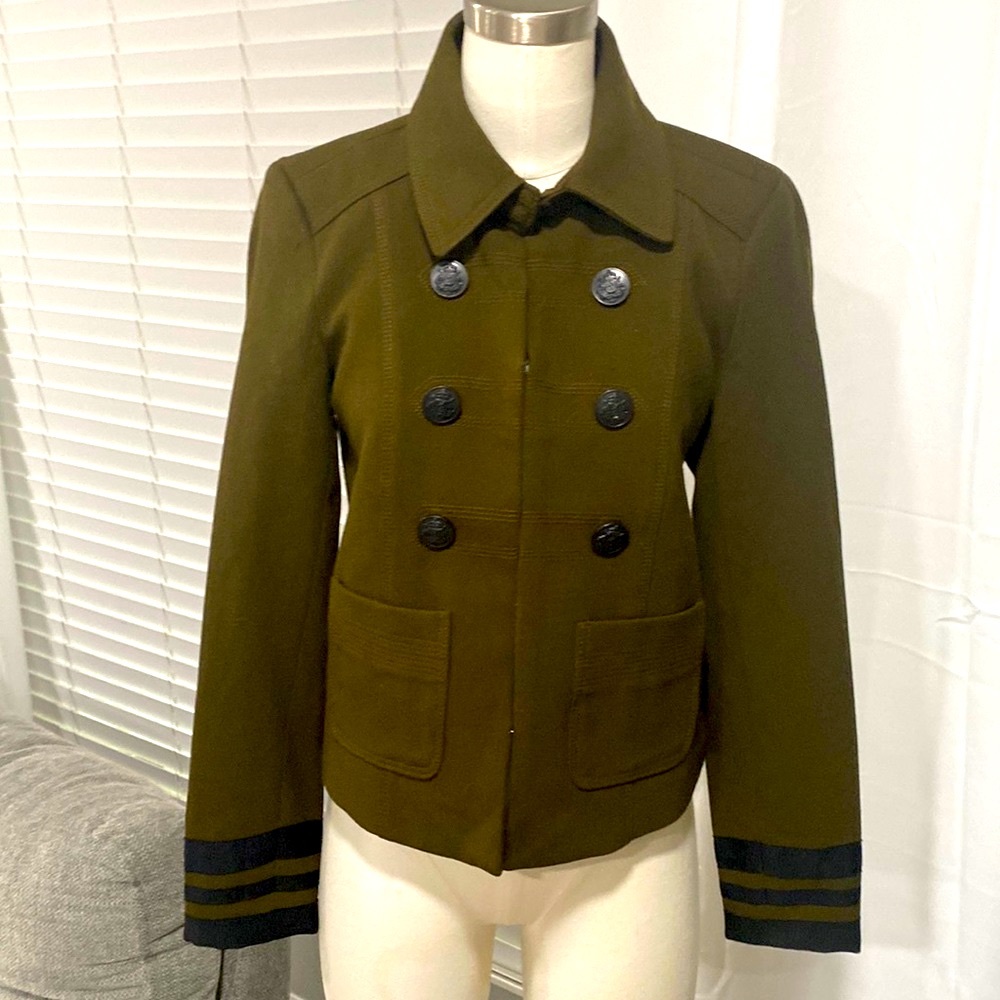 LOFT Dark Olive Green Military Style Lined Coat Jacket Sz 2